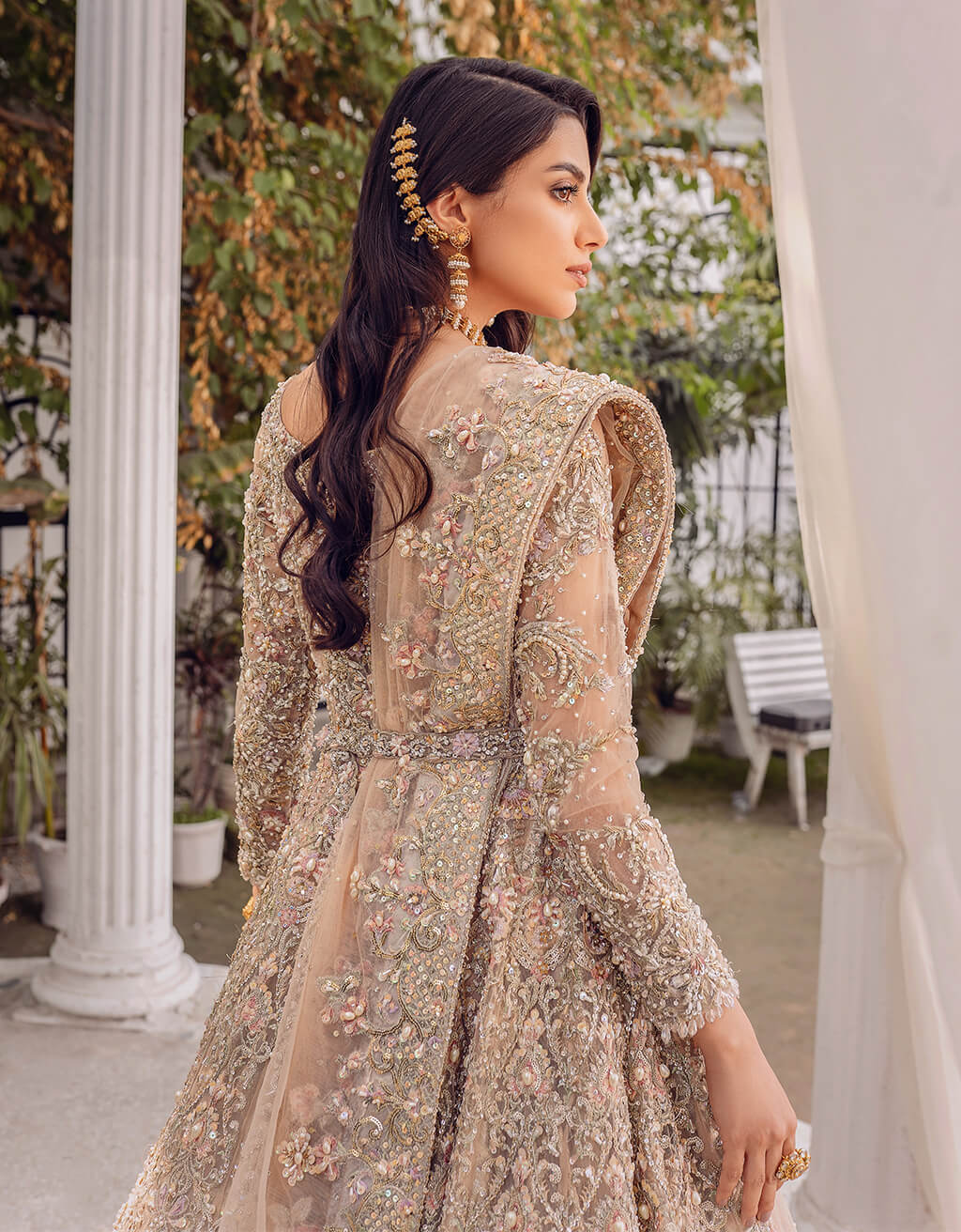 Pastel Gold Embroidered Organza Bridal Gown (2-Piece) - Image 4