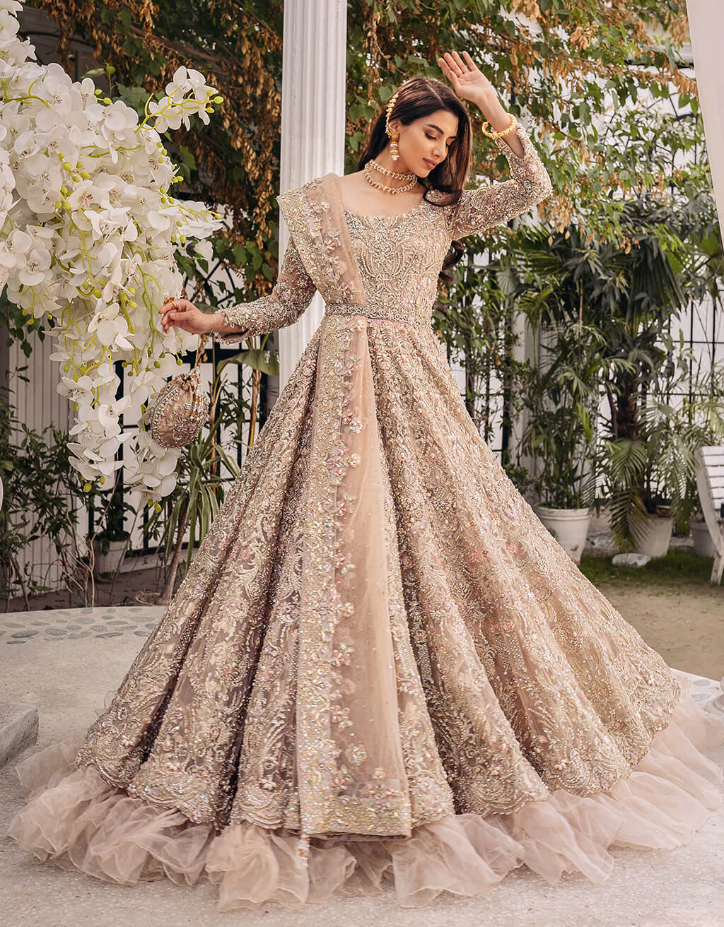 Pastel Gold Embroidered Organza Bridal Gown (2-Piece) - Image 5