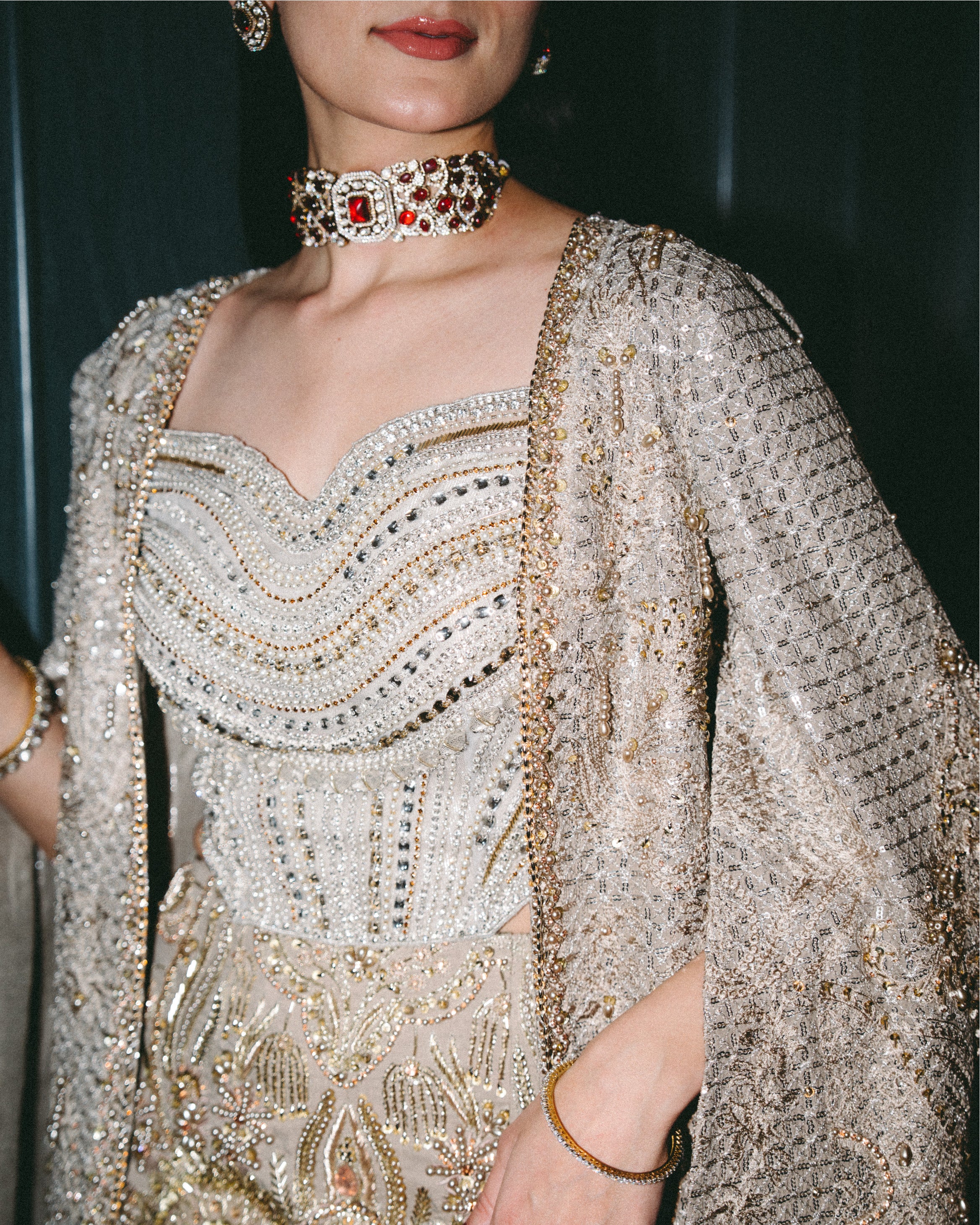 Pakistani Gold Embellished Raw Silk Mermaid Gown (2-Piece) - Image 10