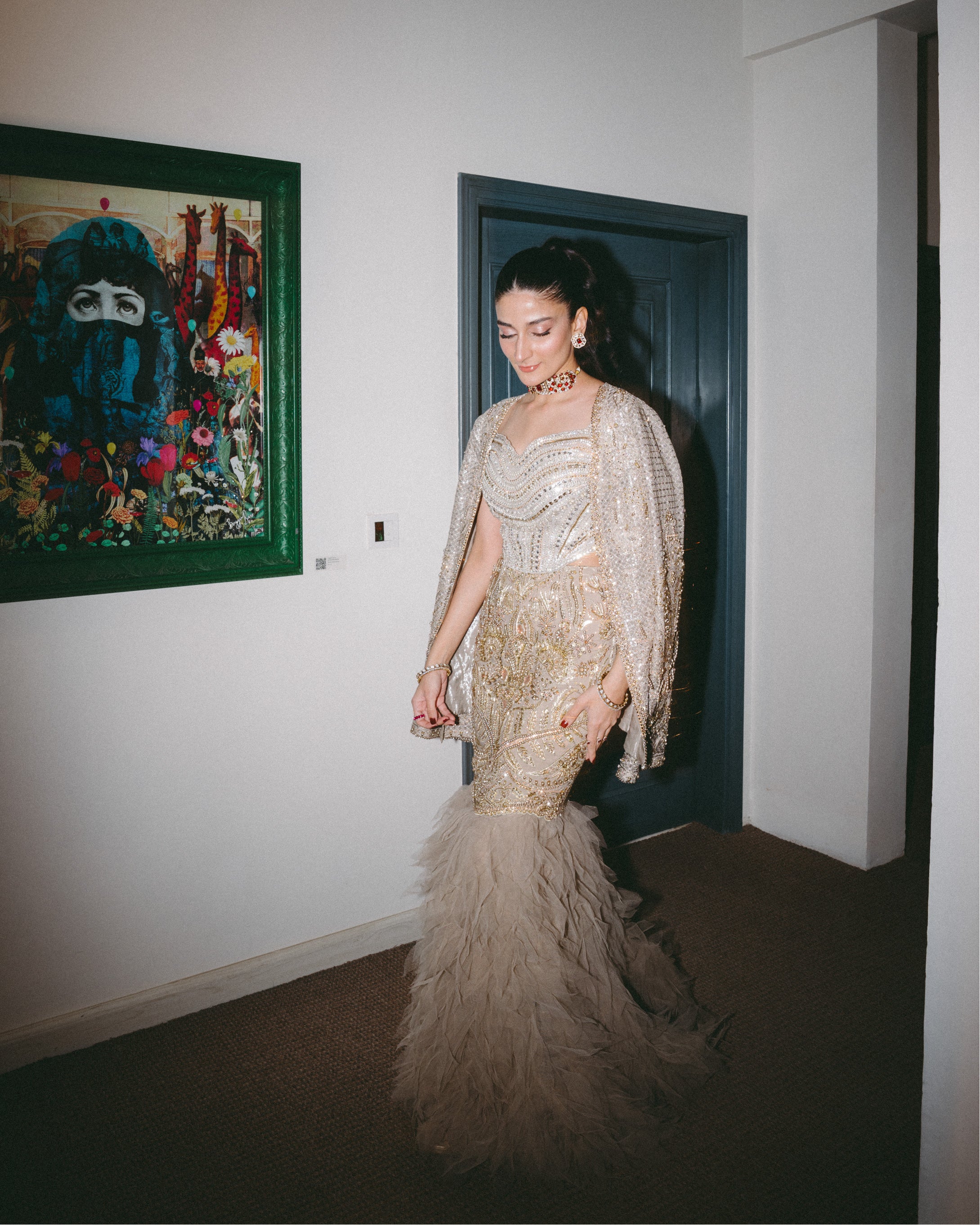 Pakistani Gold Embellished Raw Silk Mermaid Gown (2-Piece) - Image 7