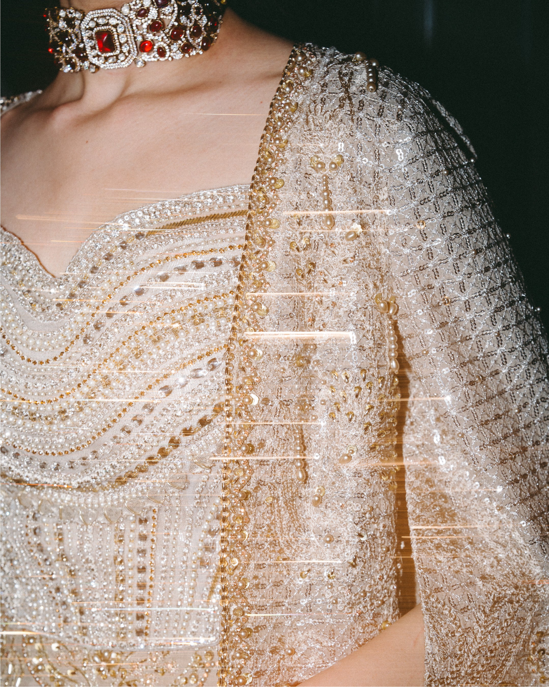 Pakistani Gold Embellished Raw Silk Mermaid Gown (2-Piece) - Image 8