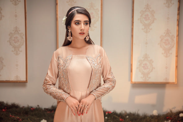 Champagne Hand-Embellished Raw Silk Gown (2-Piece) - Image 2