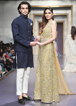 Neon Crystal Embellished Net Chiffon Rawsilk Gown (3-Piece) - Image 3