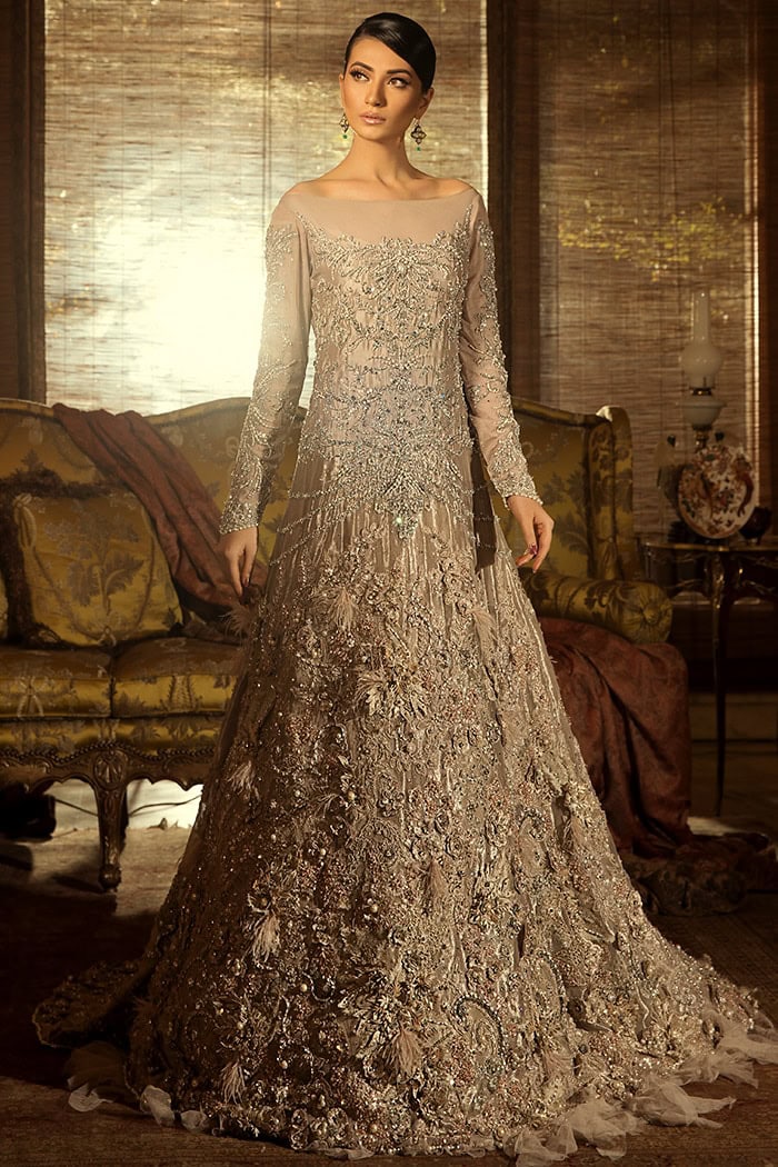 Rose Gold Zardozi French Satin Bridal Gown (2-Piece) - Image 1