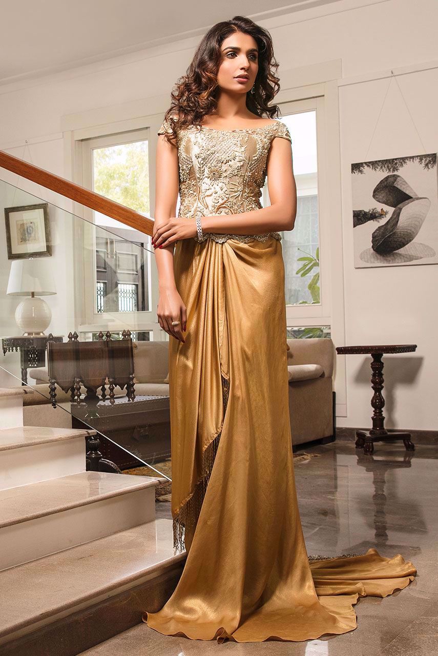 Pakistani Gold Zardozi & Crystal Atlas Corset with Silk Skirt (2-Piece) - Image 1