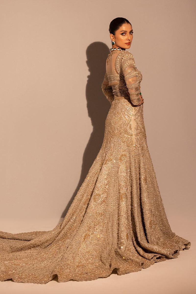 Pakistani Gold Hand-Embellished Net Silk Gown (2-Piece) - Image 4