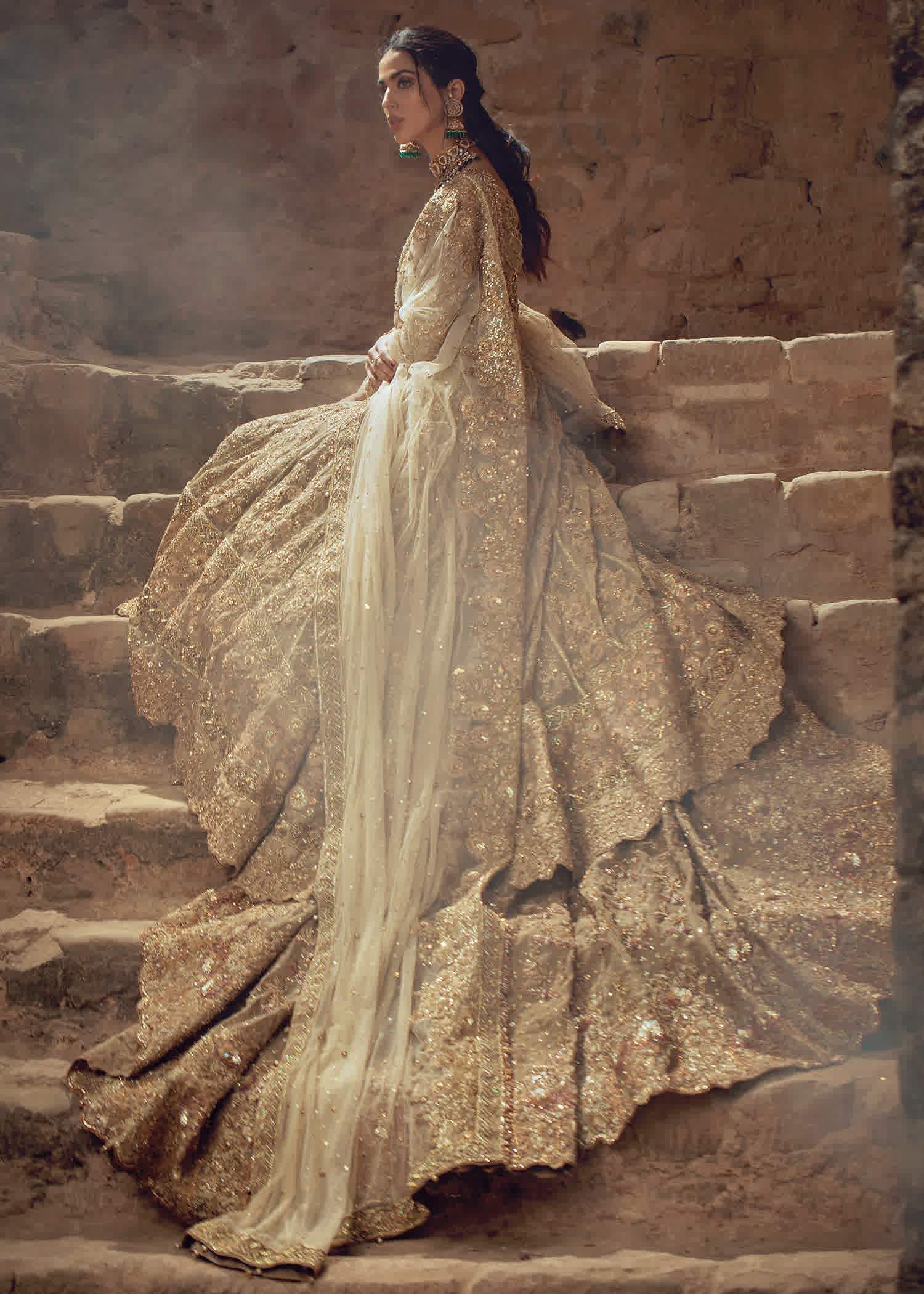 Gold Embellished Silk-Blend Bridal Gown (2-Piece) - Image 3