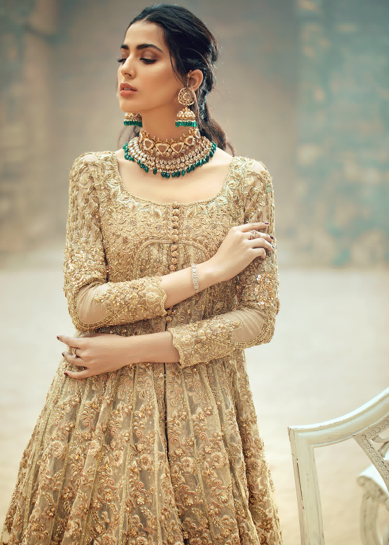 Gold Embellished Silk-Blend Bridal Gown (2-Piece) - Image 6