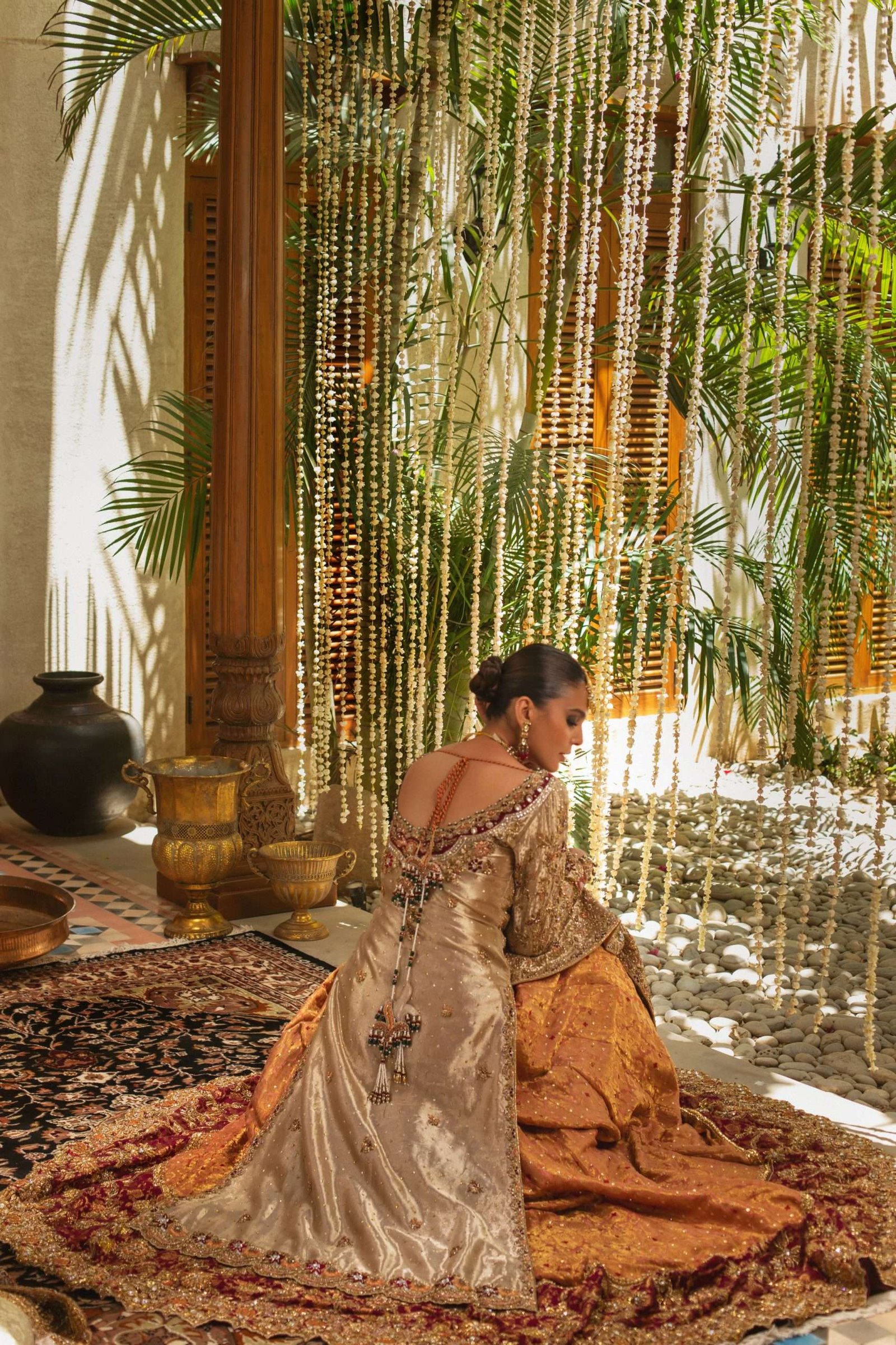 Pakistani Rust Gold Maroon Embellished Silk Bridal Gown (2-Piece) - Image 7