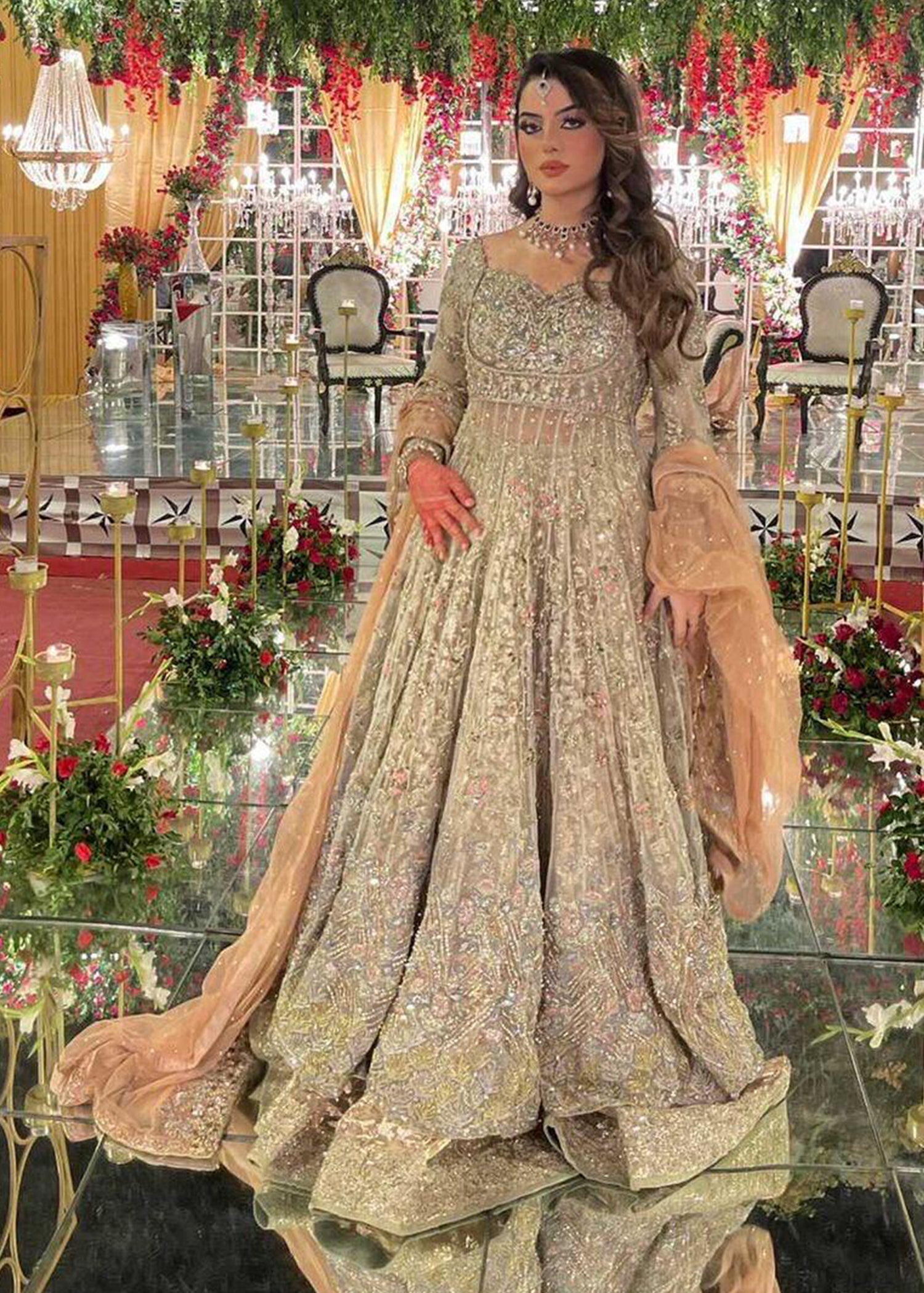 Champagne Embellished Silk-Blend Bridal Gown (2-Piece) - Image 1