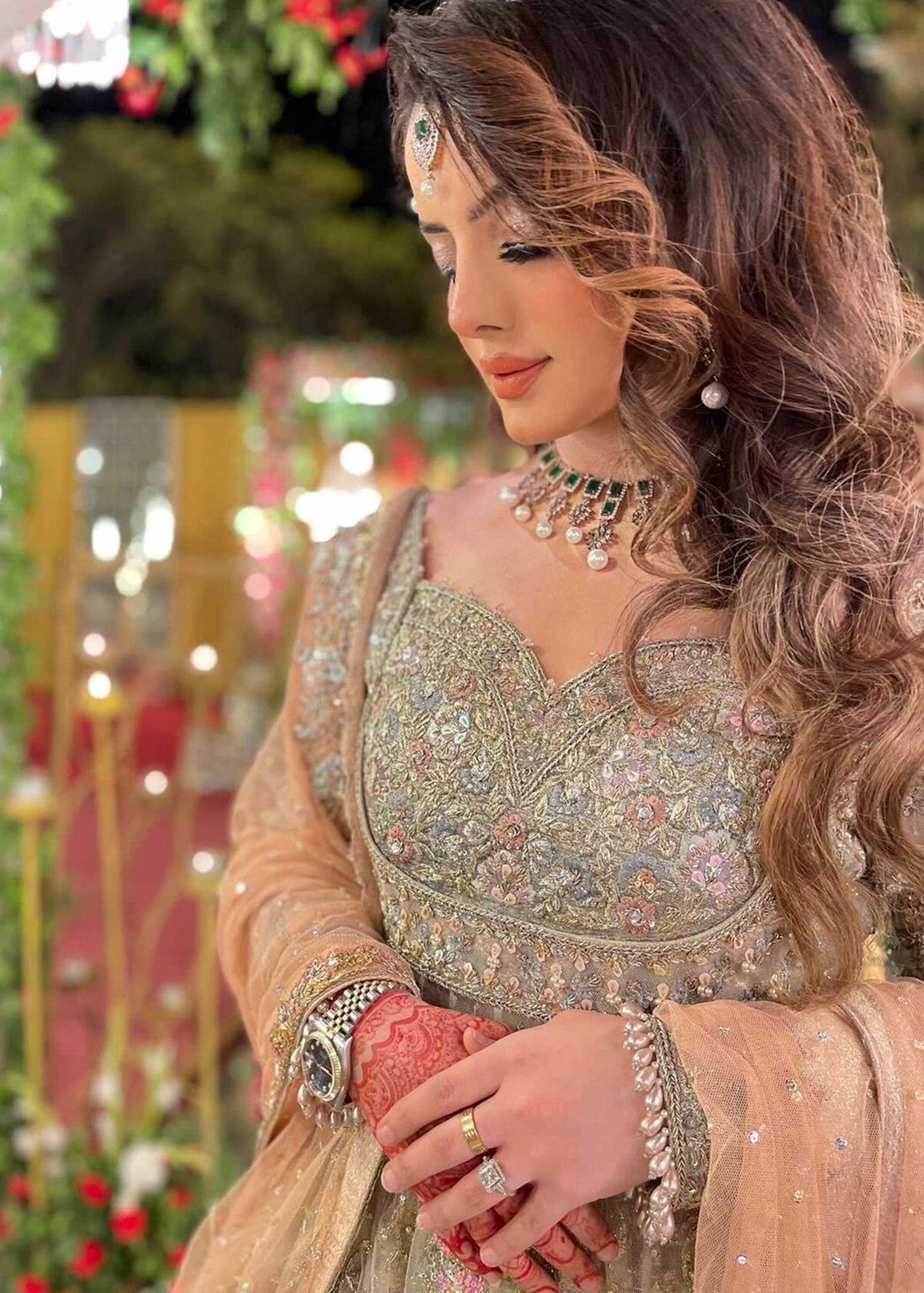 Champagne Embellished Silk-Blend Bridal Gown (2-Piece) - Image 2