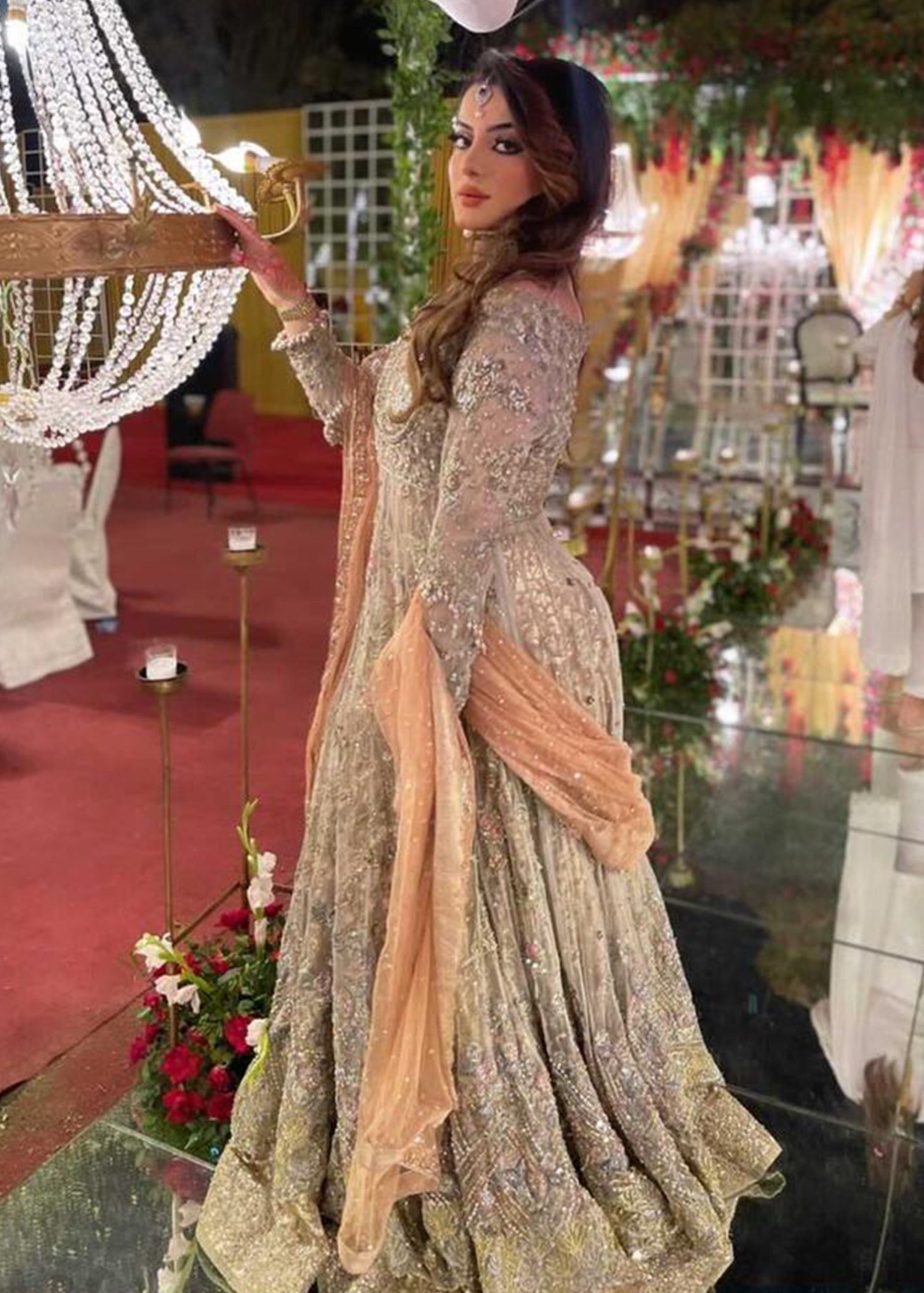 Champagne Embellished Silk-Blend Bridal Gown (2-Piece) - Image 3