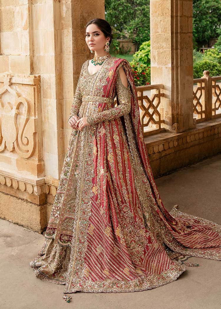 Olive Gold Embellished Tissue Silk Bridal Gown (2-Piece) - Image 2