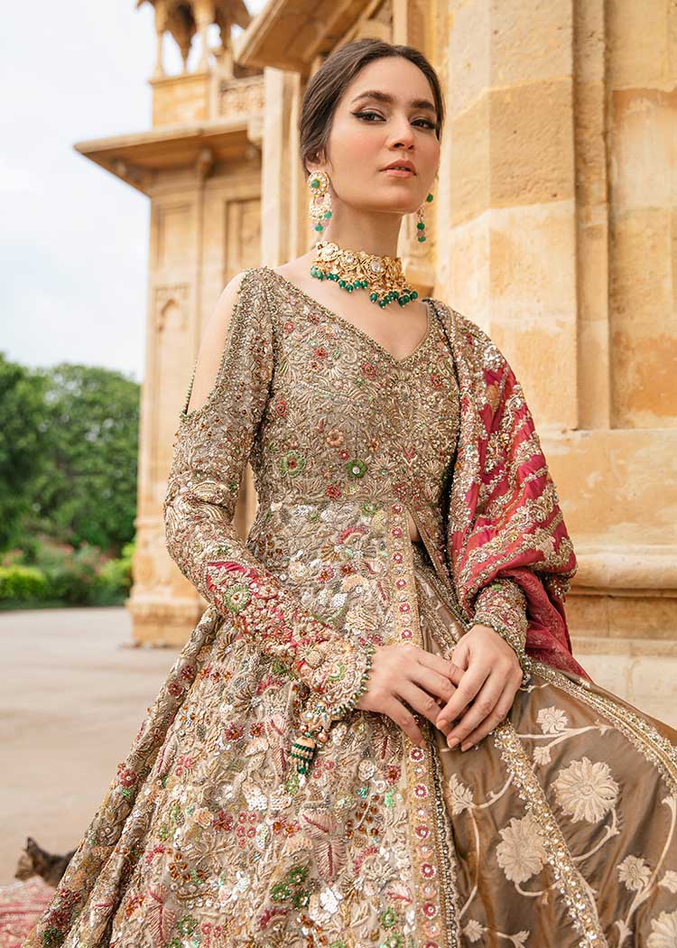 Olive Gold Embellished Tissue Silk Bridal Gown (2-Piece) - Image 5