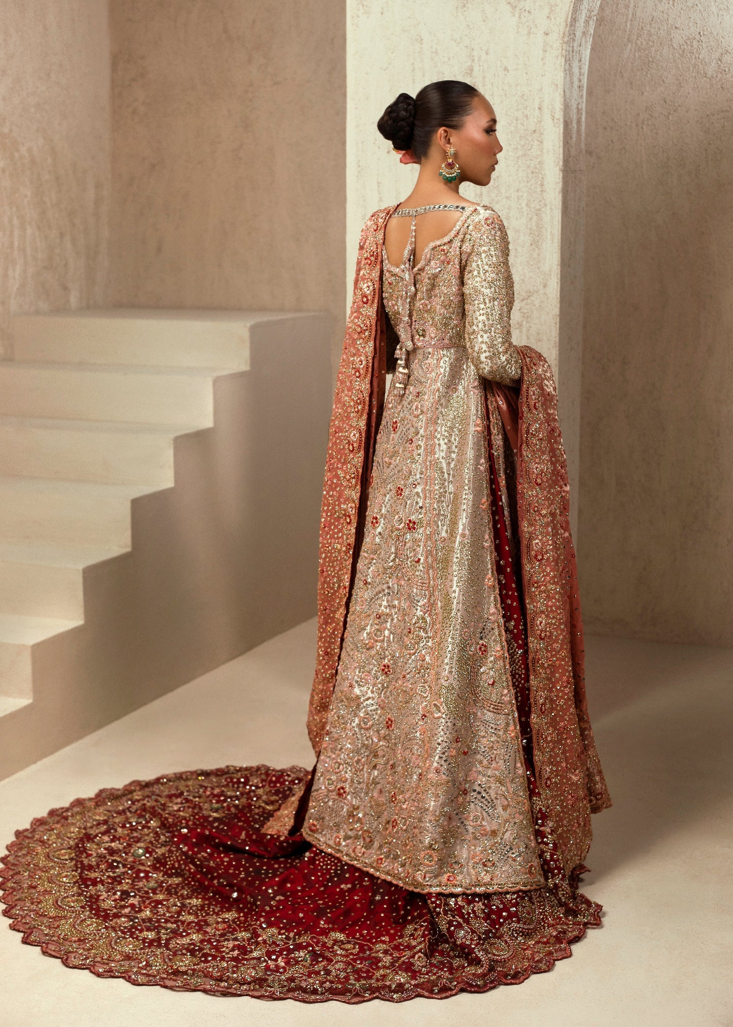 Champagne Rouge Embellished Silk Blend Bridal Gown (3-Piece) - Image 6