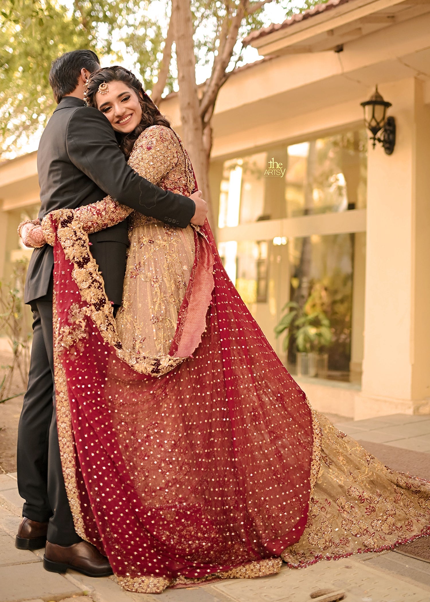 Antique Gold Embellished Net Silk Bridal Gown (2-Piece) - Image 16