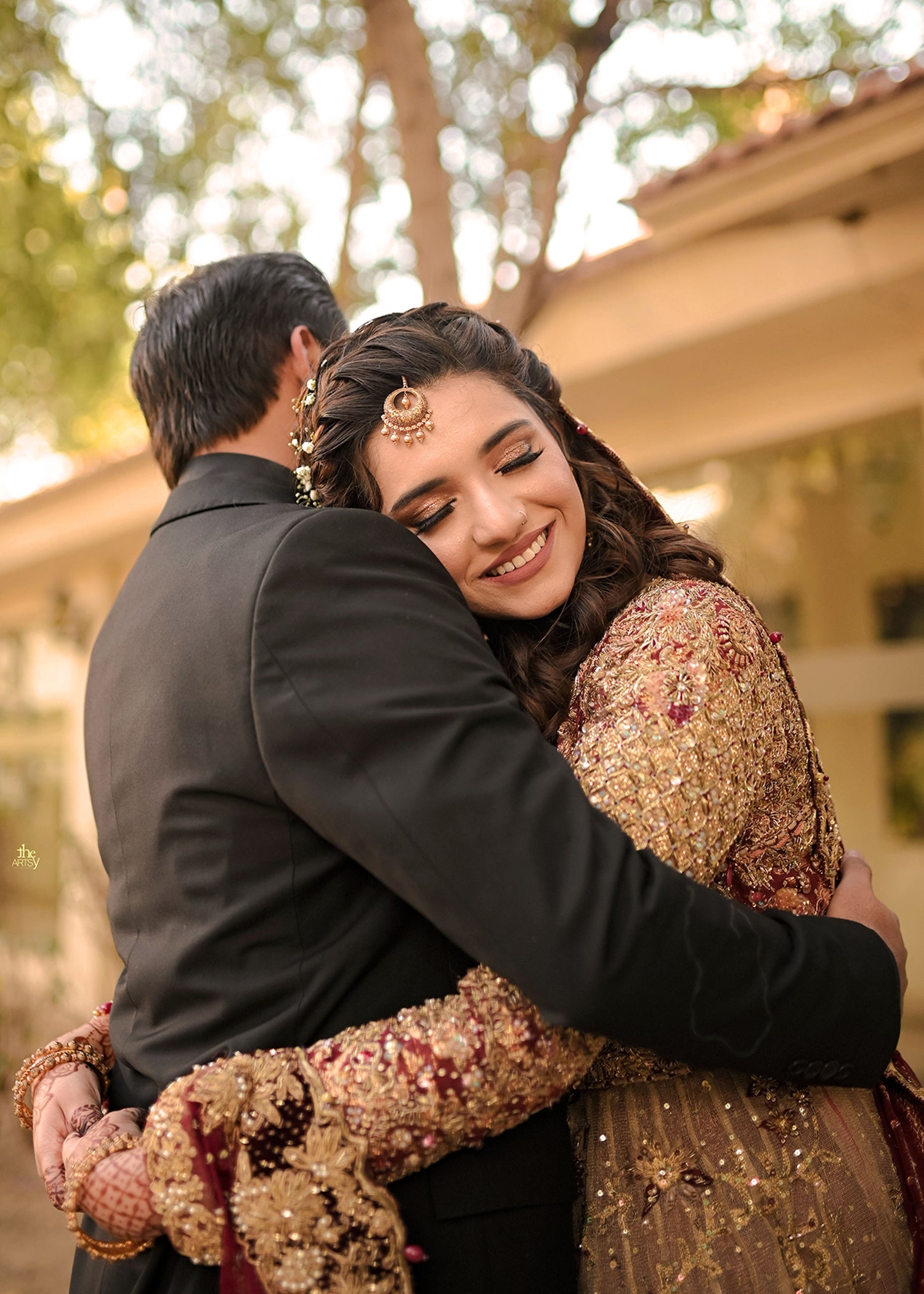 Antique Gold Embellished Net Silk Bridal Gown (2-Piece) - Image 17