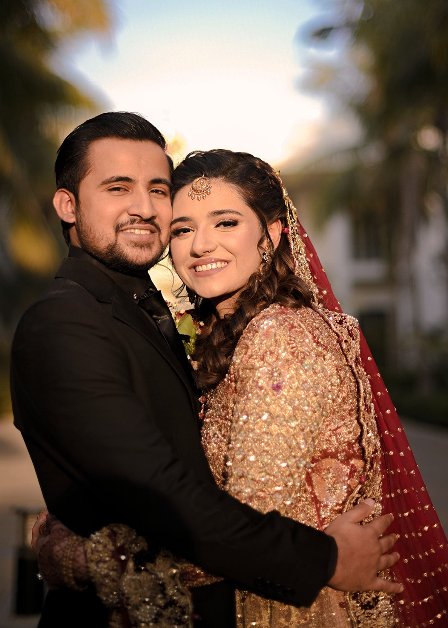 Antique Gold Embellished Net Silk Bridal Gown (2-Piece) - Image 9