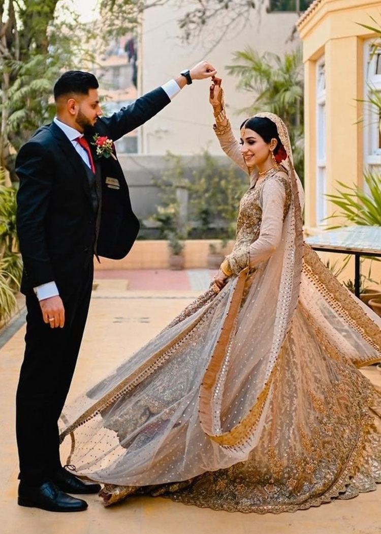 Champagne Gold Embellished Silk-Blend Bridal Gown (2-Piece) - Image 10