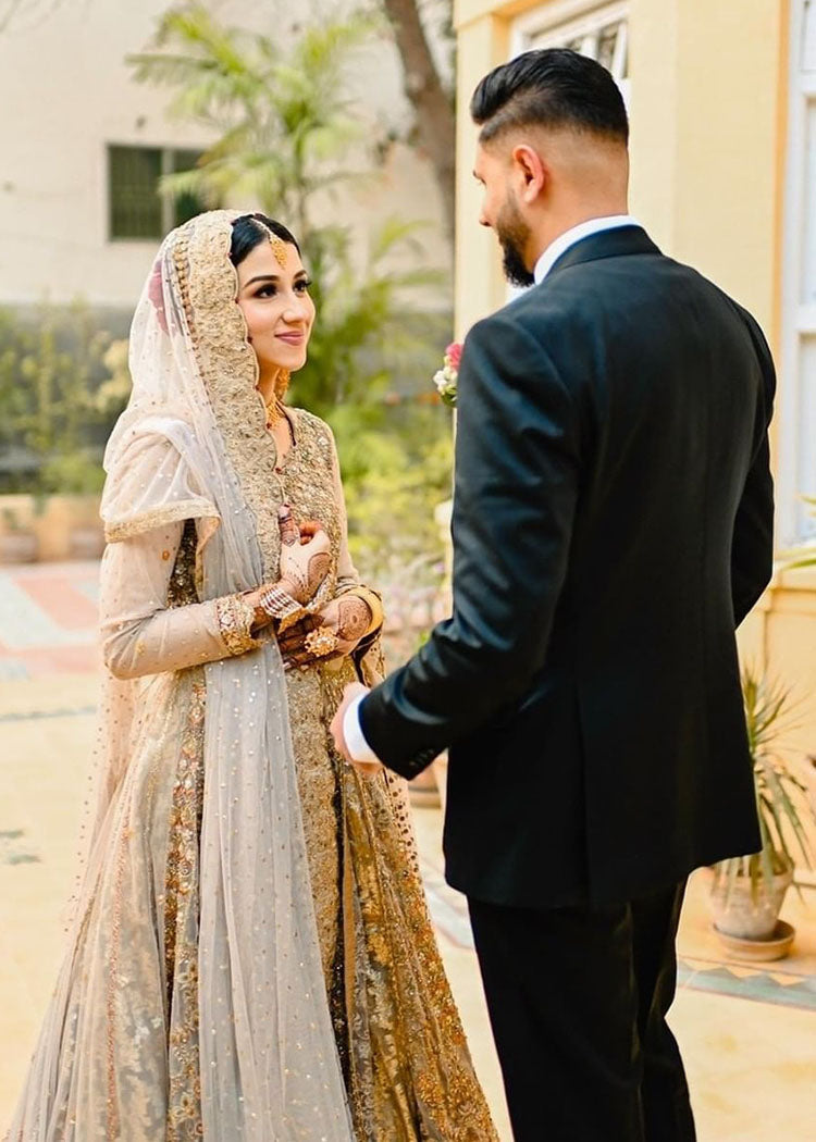 Champagne Gold Embellished Silk-Blend Bridal Gown (2-Piece) - Image 2