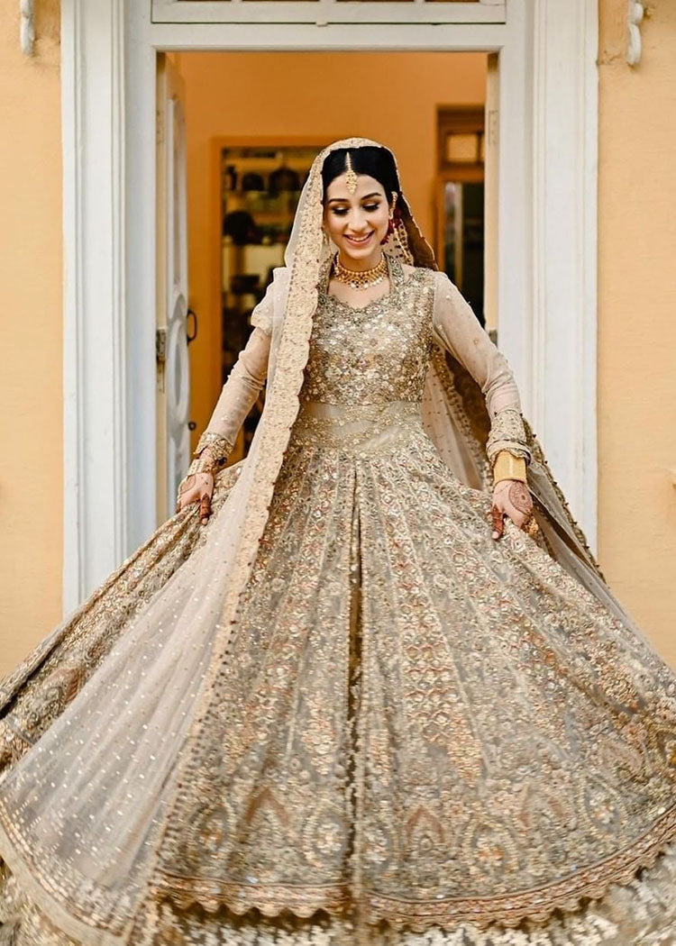 Champagne Gold Embellished Silk-Blend Bridal Gown (2-Piece) - Image 3