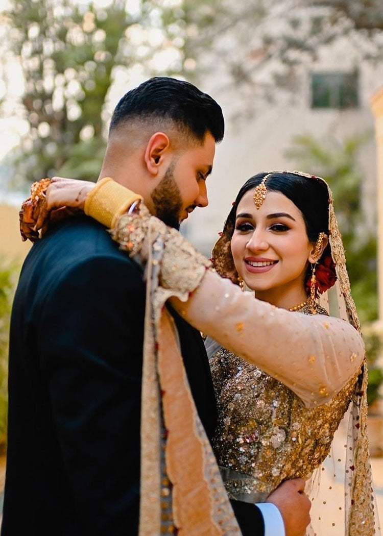 Champagne Gold Embellished Silk-Blend Bridal Gown (2-Piece) - Image 4