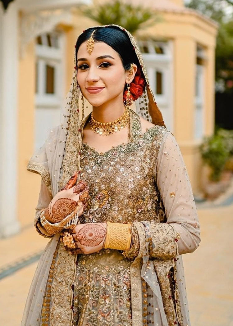 Champagne Gold Embellished Silk-Blend Bridal Gown (2-Piece) - Image 5