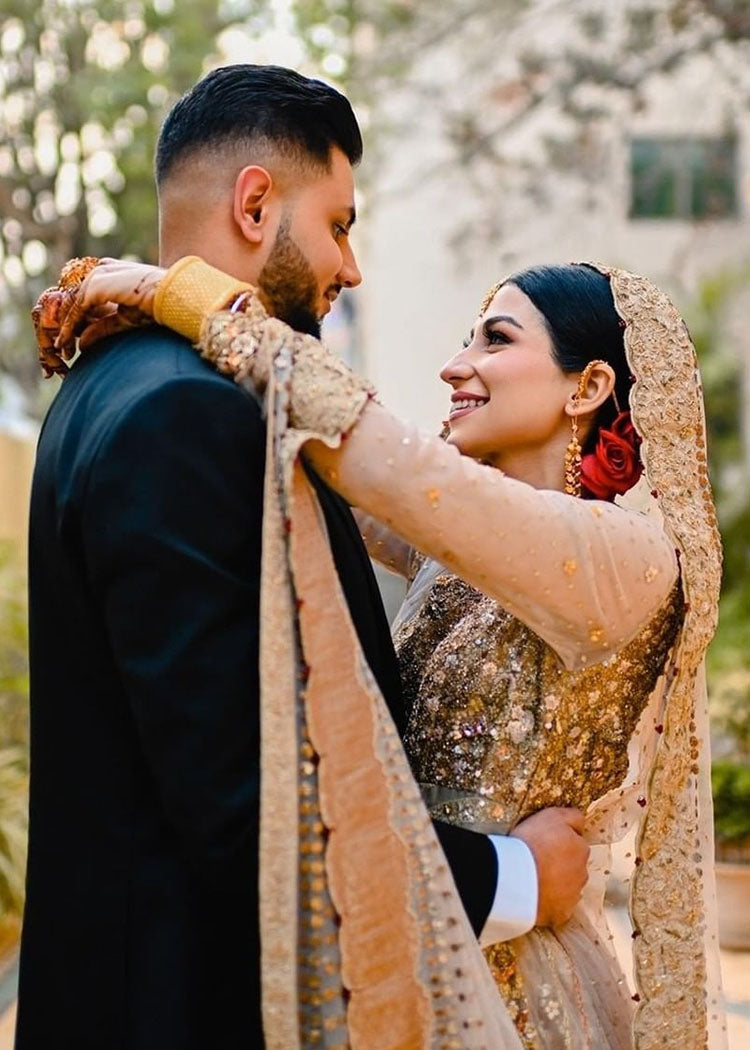 Champagne Gold Embellished Silk-Blend Bridal Gown (2-Piece) - Image 6