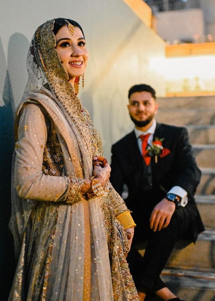 Champagne Gold Embellished Silk-Blend Bridal Gown (2-Piece) - Image 9