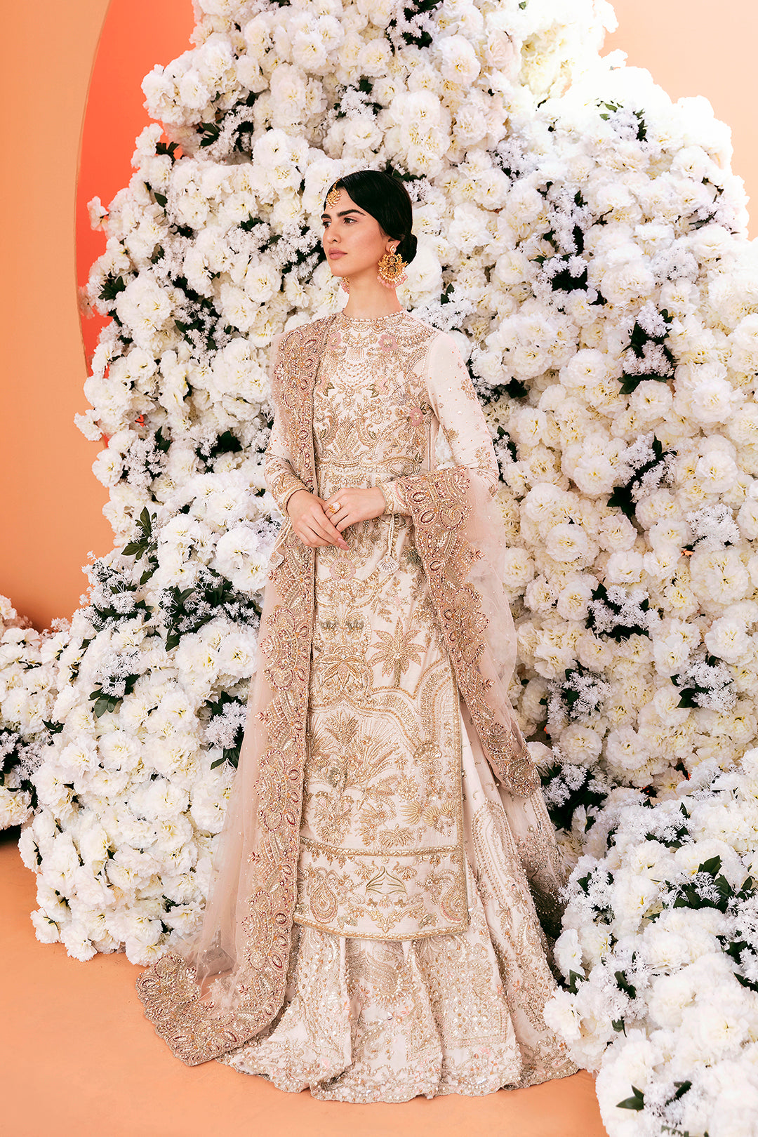 Pakistani Champagne Gold Embellished Silk-Organza Bridal Gown (2-Piece) - Image 1