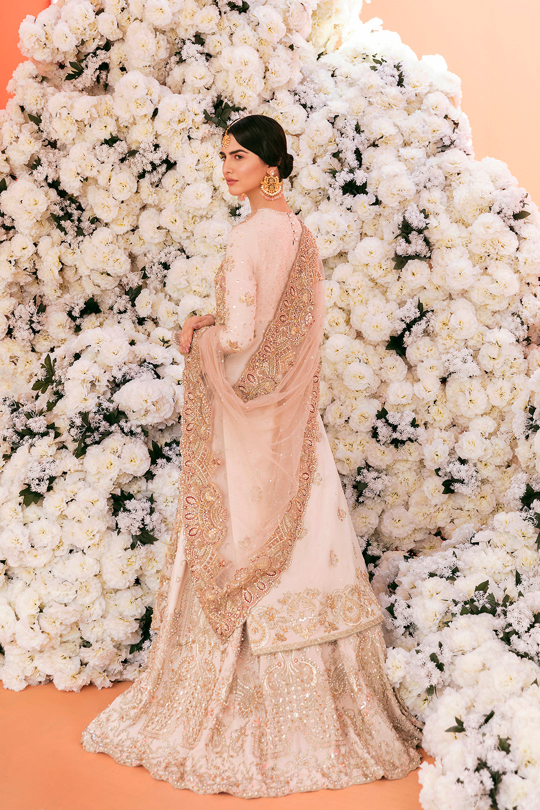 Pakistani Champagne Gold Embellished Silk-Organza Bridal Gown (2-Piece) - Image 4