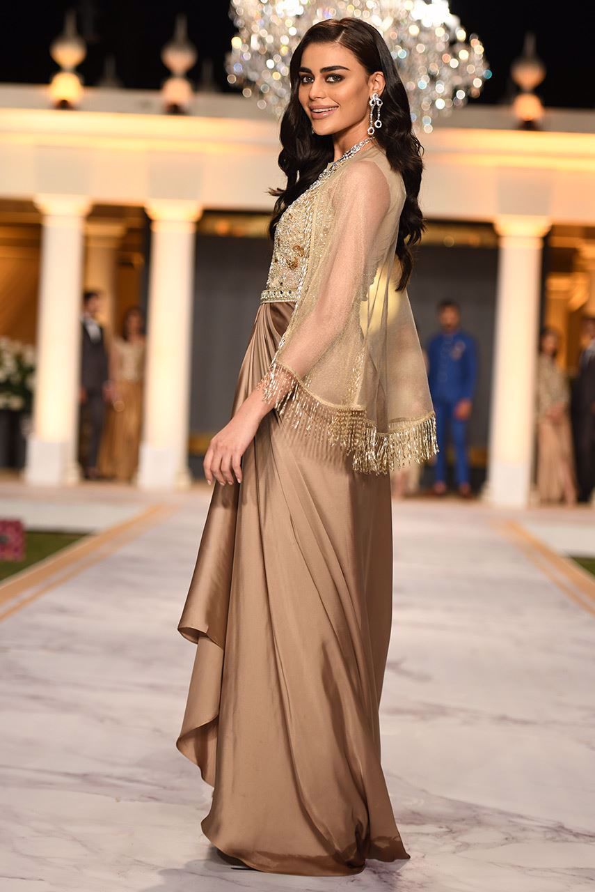 Dull Gold Embellished Silk Gown (3-Piece) - Image 2