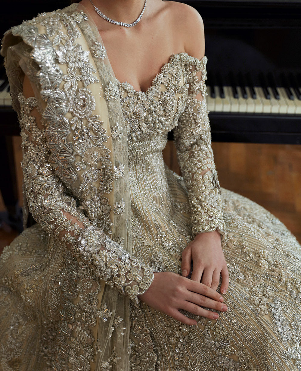 Champagne Embellished Net Silk Gown (2-Piece) - Image 6