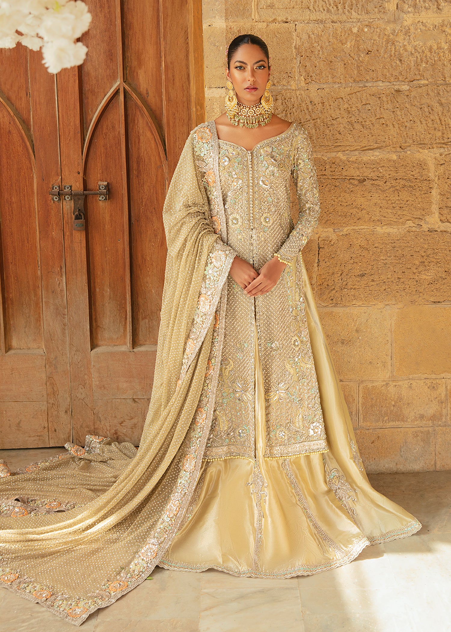 Lime Gold Embellished Silk-Satin Bridal Gown (2-Piece) - Image 5