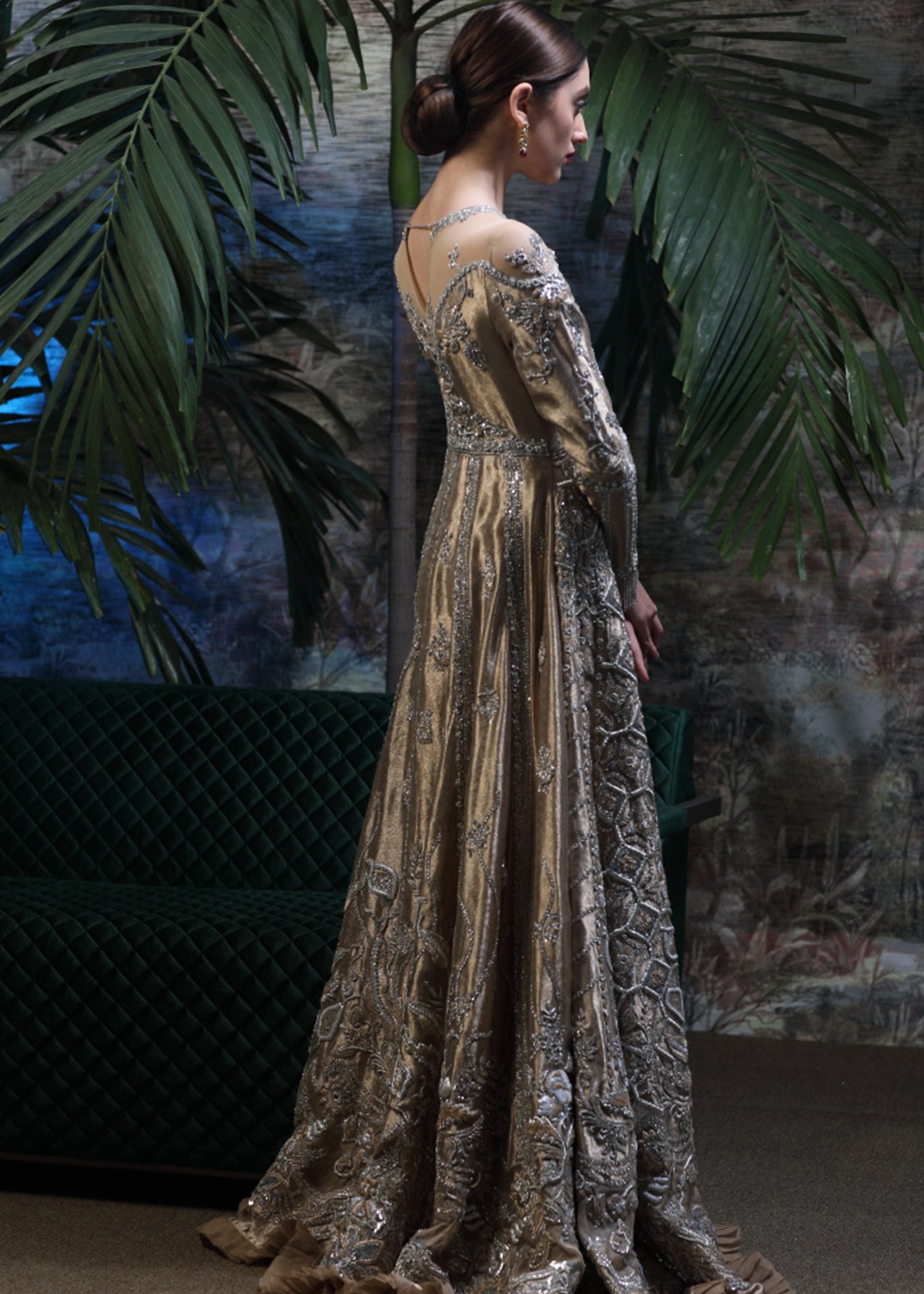 Champagne Silver Embellished Silk-Satin Bridal Gown (2-Piece) - Image 4