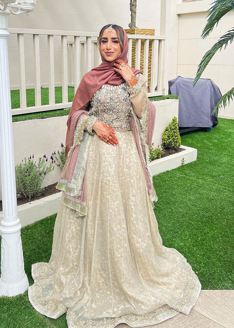 Pakistani Champagne Gold Embellished Net Bridal Gown (2-Piece) - Image 3