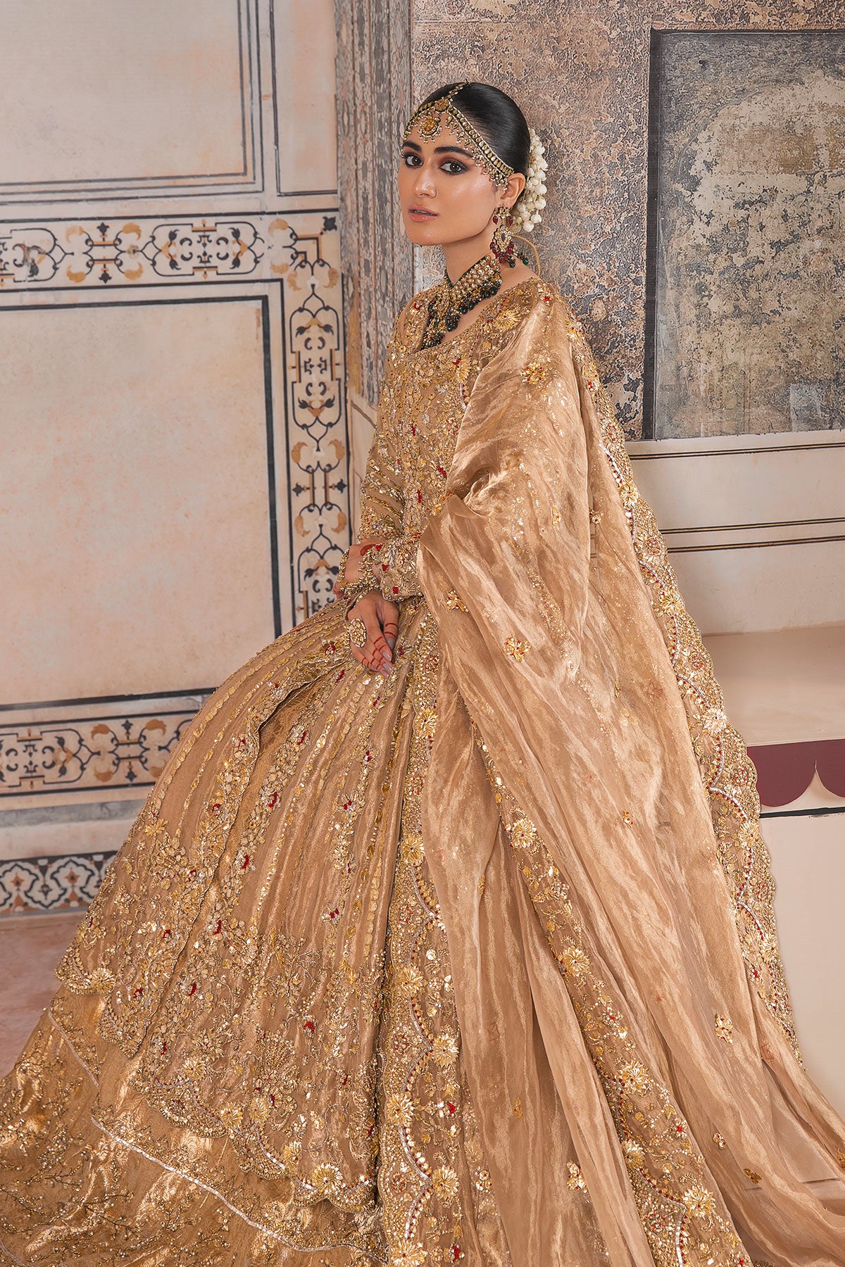 Gold Gota Zardozi Silk Tissue Gown (2-Piece) - Image 3