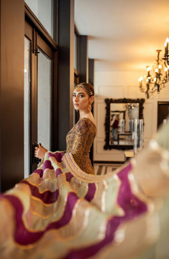 Dull Gold Zardozi Silk Floor-Length Gown (2-Piece) - Image 3