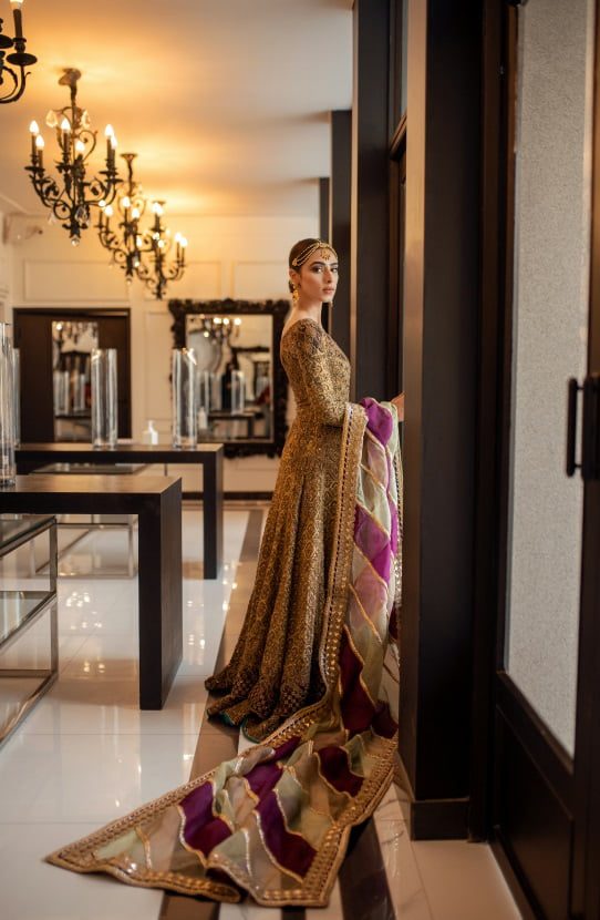 Dull Gold Zardozi Silk Floor-Length Gown (2-Piece) - Image 4