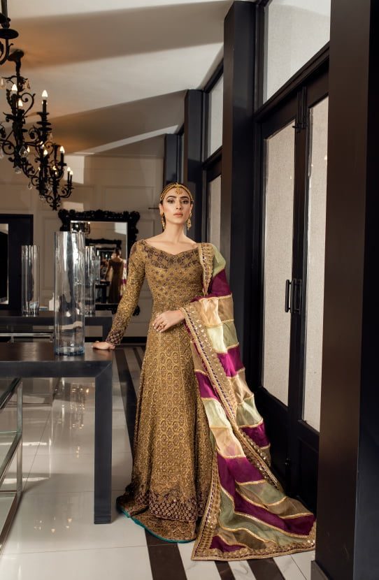 Dull Gold Zardozi Silk Floor-Length Gown (2-Piece) - Image 5
