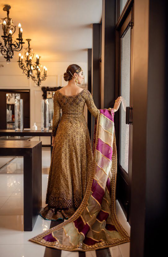 Dull Gold Zardozi Silk Floor-Length Gown (2-Piece) - Image 6