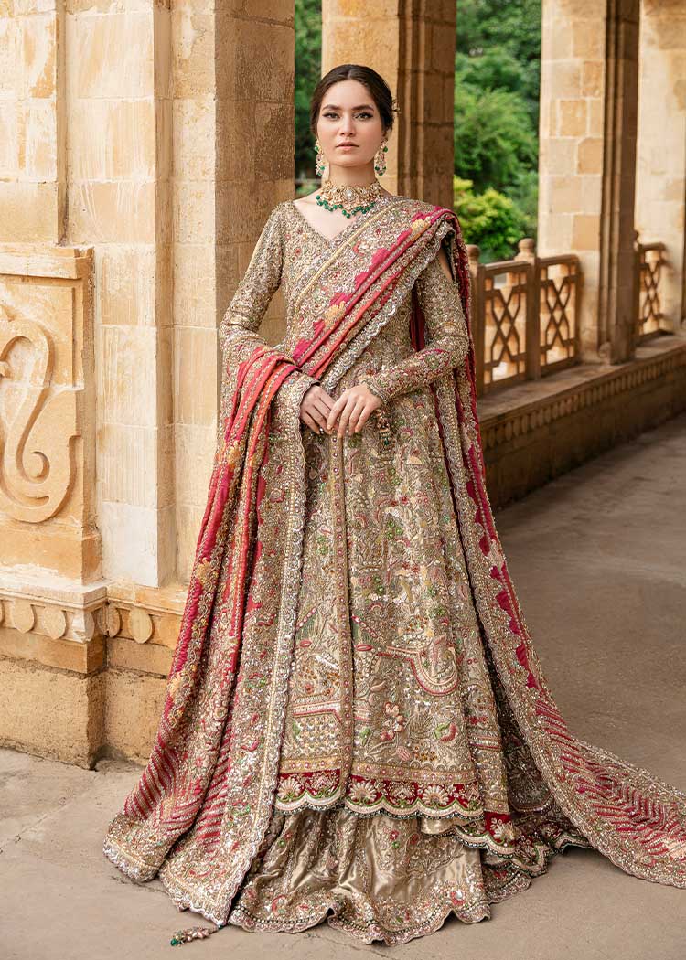 Olive Gold Embellished Silk Bridal Gown (2-Piece) - Image 1