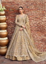 Pakistani Gold Hand-Embellished Net Silk Bridal Gown (2-Piece) - Image 2