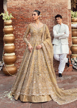 Pakistani Gold Hand-Embellished Net Silk Bridal Gown (2-Piece) - Image 5