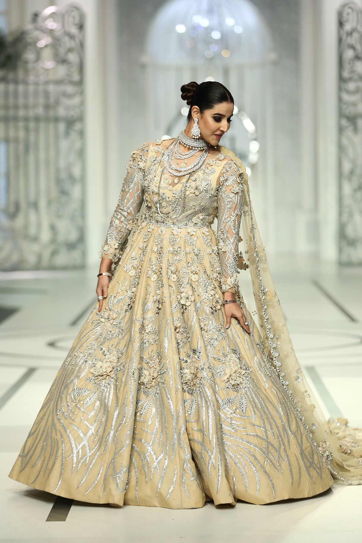 Champagne Zardozi Silk Bridal Gown (2-Piece) - Image 1