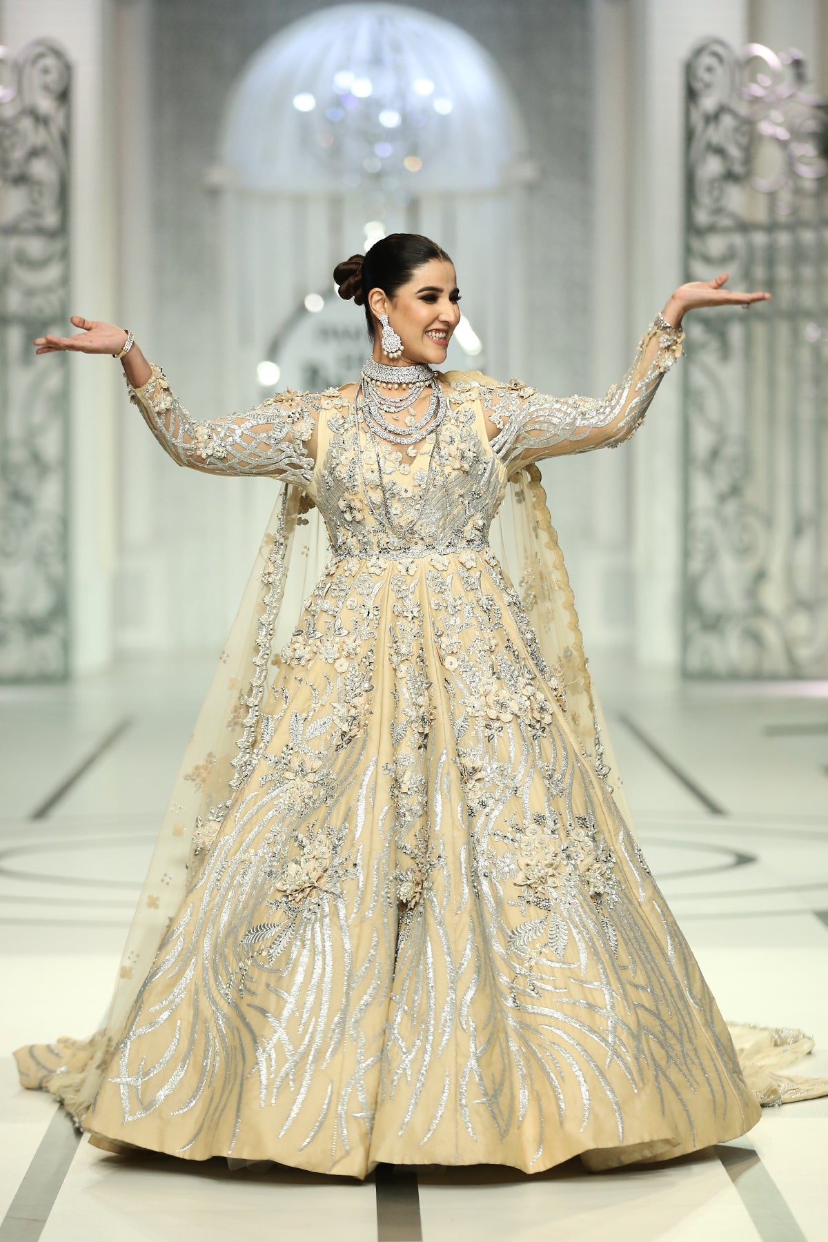 Champagne Zardozi Silk Bridal Gown (2-Piece) - Image 3