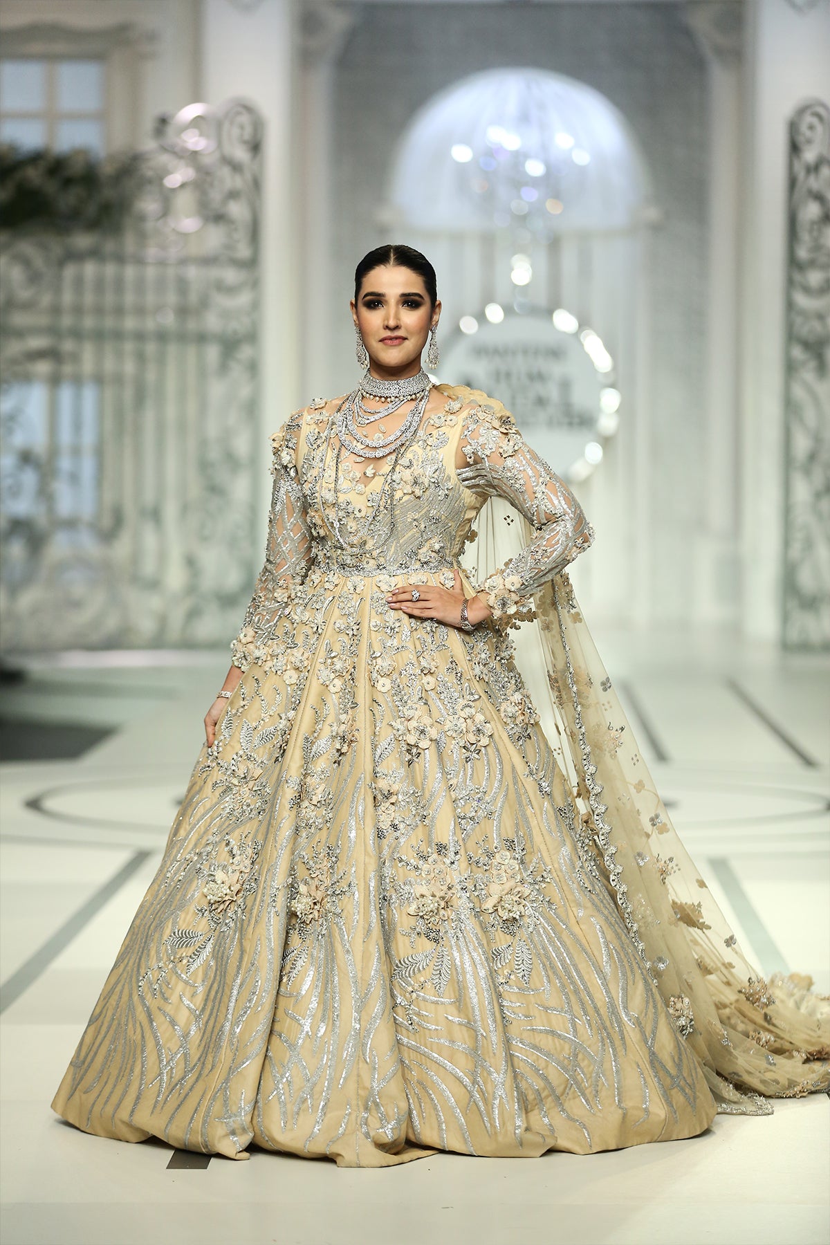 Champagne Zardozi Silk Bridal Gown (2-Piece) - Image 4