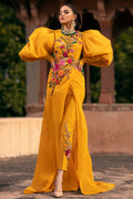Mustard Gold Zardozi Pure Silk Two-Tier Gown (2-Piece) - Image 1