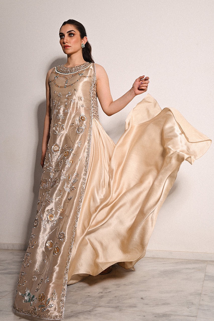 Champagne Gold Zardozi Tissue Charmeuse Bridal Gown (3-Piece) - Image 1