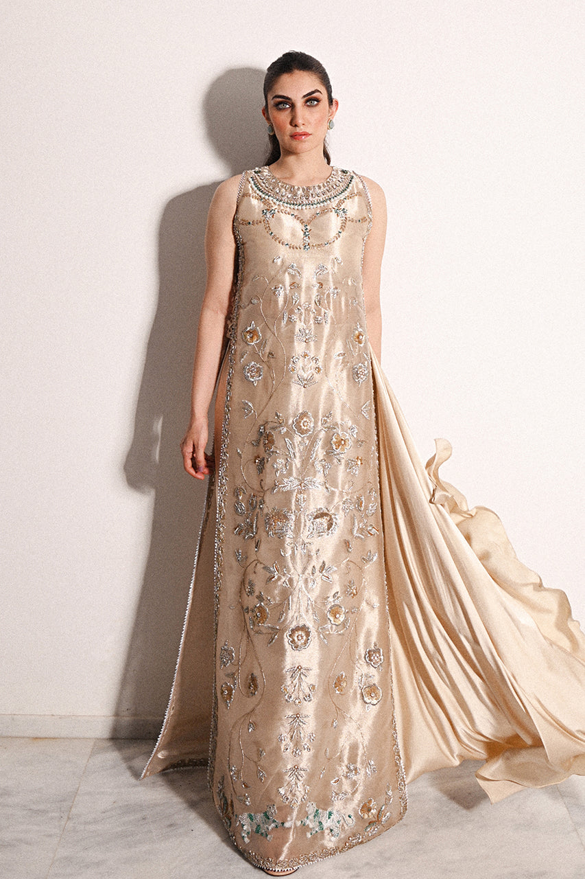 Champagne Gold Zardozi Tissue Charmeuse Bridal Gown (3-Piece) - Image 3